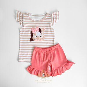 NWT Pretty Girls Top & Shorts Matching Set Embroidered Patchwork Little Cow 4T